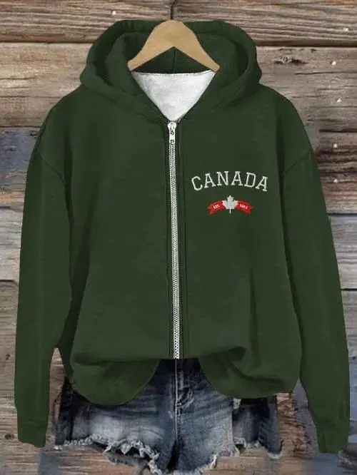 Women'S Canadian Print Zip Hoodie