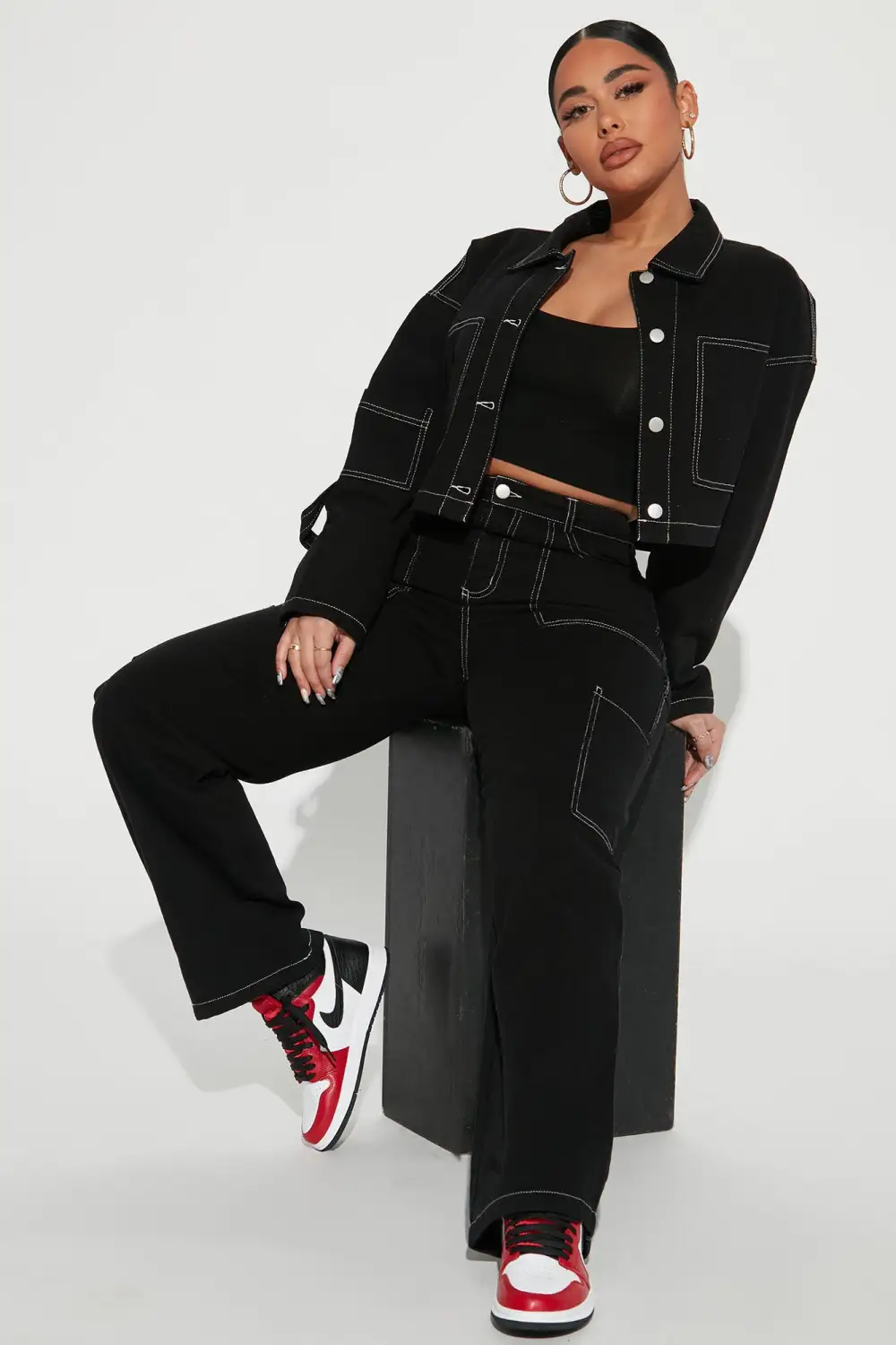 Take A Risk Denim Trucker Jacket - Black
