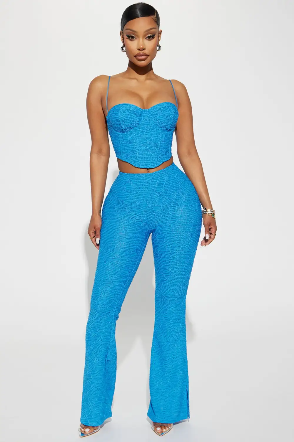 Macie Textured Pant Set - Blue