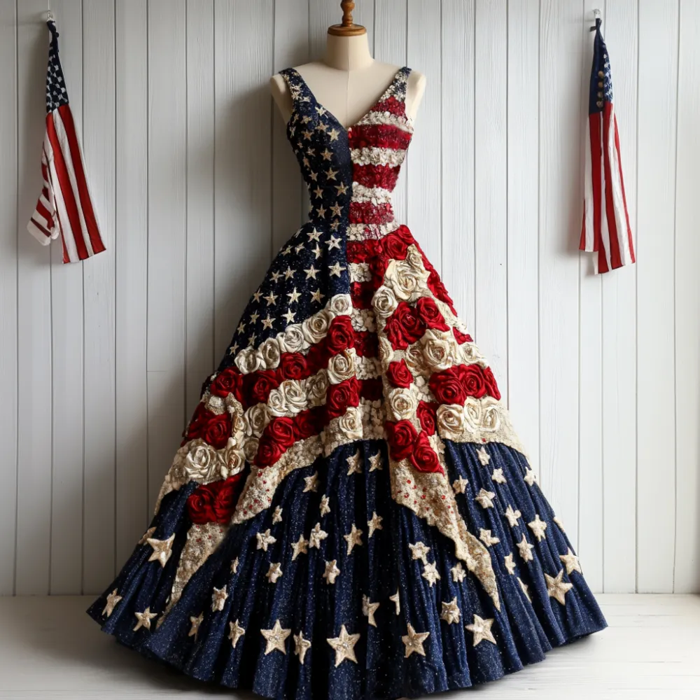 Vintage American Rose Sequined Sleeveless Dress