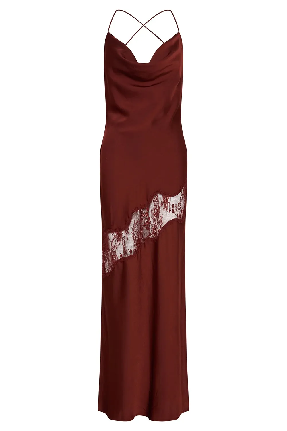 Lace Detail Satin Maxi Dress