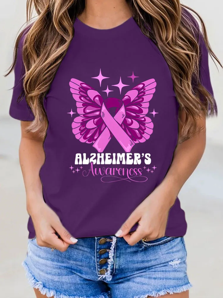 Women Alzheimer Awareness Print V-Round T-Shirt上报