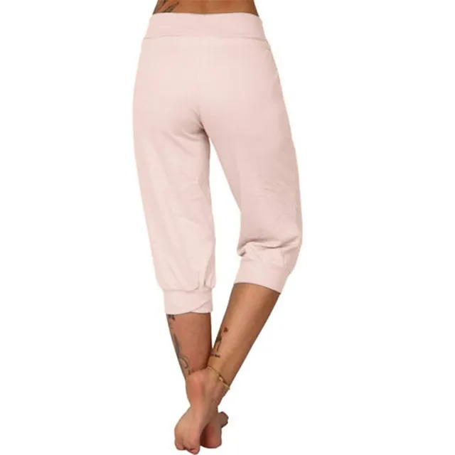 Women's Yoga Pants Drawstring with Pockets Cropped Tummy Control High Waist Yoga Fitness Gym Workout Capri Pants Bottoms Dark Grey Navy Apricot Spandex Sports Activewear High Elasticity Loose Fit