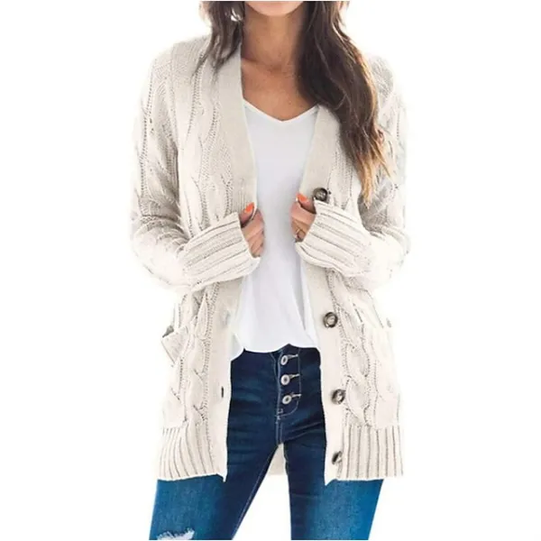 Women's Cardigan Pocket Knitted Button Solid Color Casual Chunky Long Sleeves