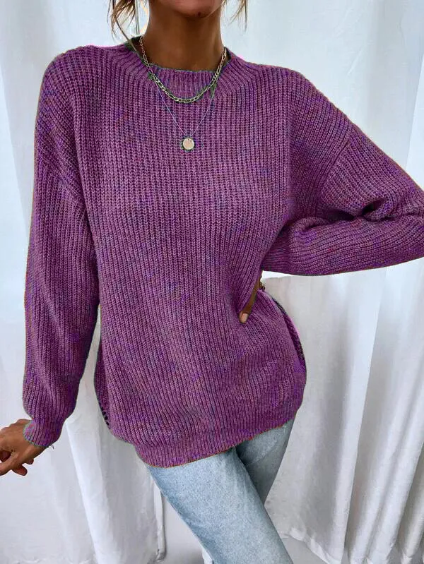 Drop Shoulder Marled Knit Sweater