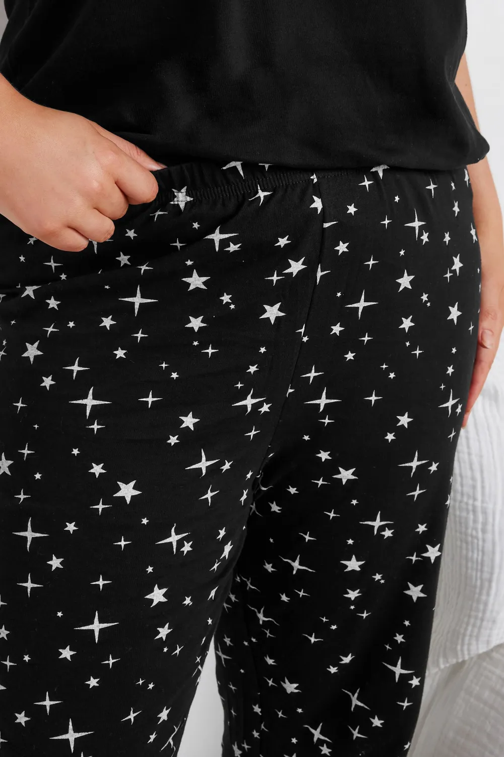 YOURS Curve Black Star Print Wide Leg Pyjama Bottoms
