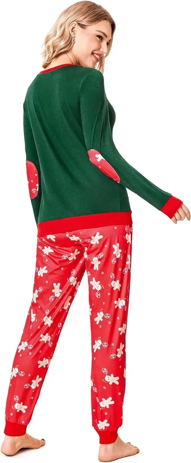 Women's Pajamas Sets Long Sleeve with Plaid Pants Soft Sleepwear O Neck 2 Piece Pjs Joggers Loung Set with Pockets