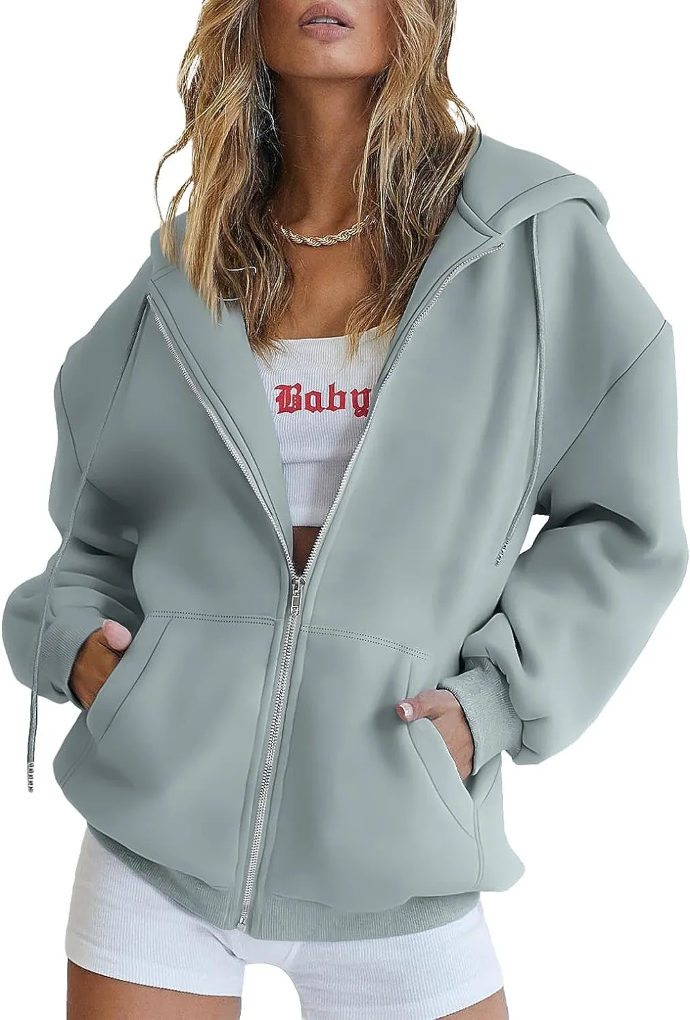 Women's Cute Hoodies Teen Girl Fall Jacket Oversized Sweatshirts Casual Drawstring Zip Up Y2K Hoodie with Pocket
