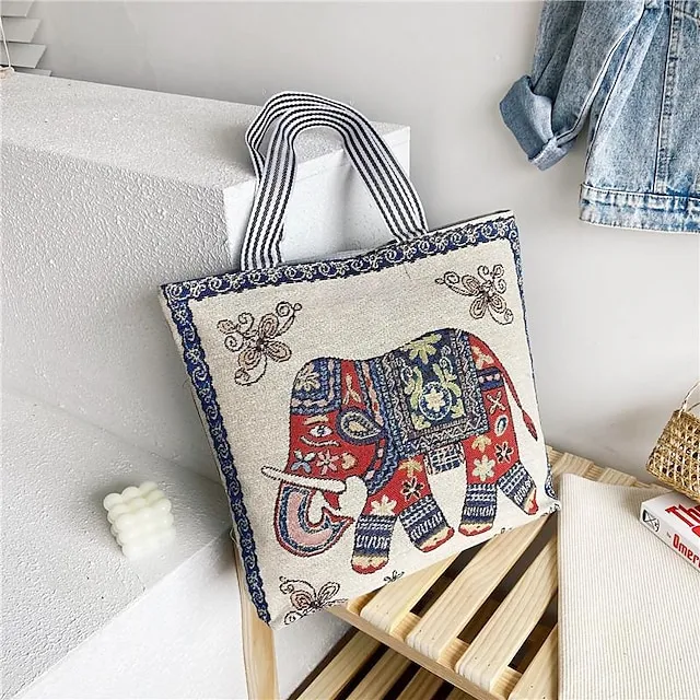 Women's Tote Shoulder Bag Canvas Tote Bag Oxford Cloth Shopping Daily Zipper Print Large Capacity Lightweight Durable Cat Flower Folk Butterfly Unicorn Black cat