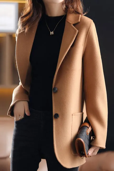 Solid Double Buttons Lapel Coat