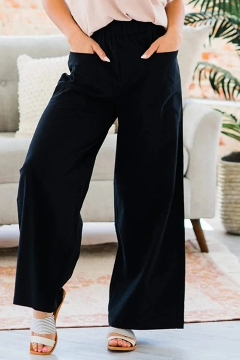 Patch Pocket Elastic Waist Wide Leg Pants