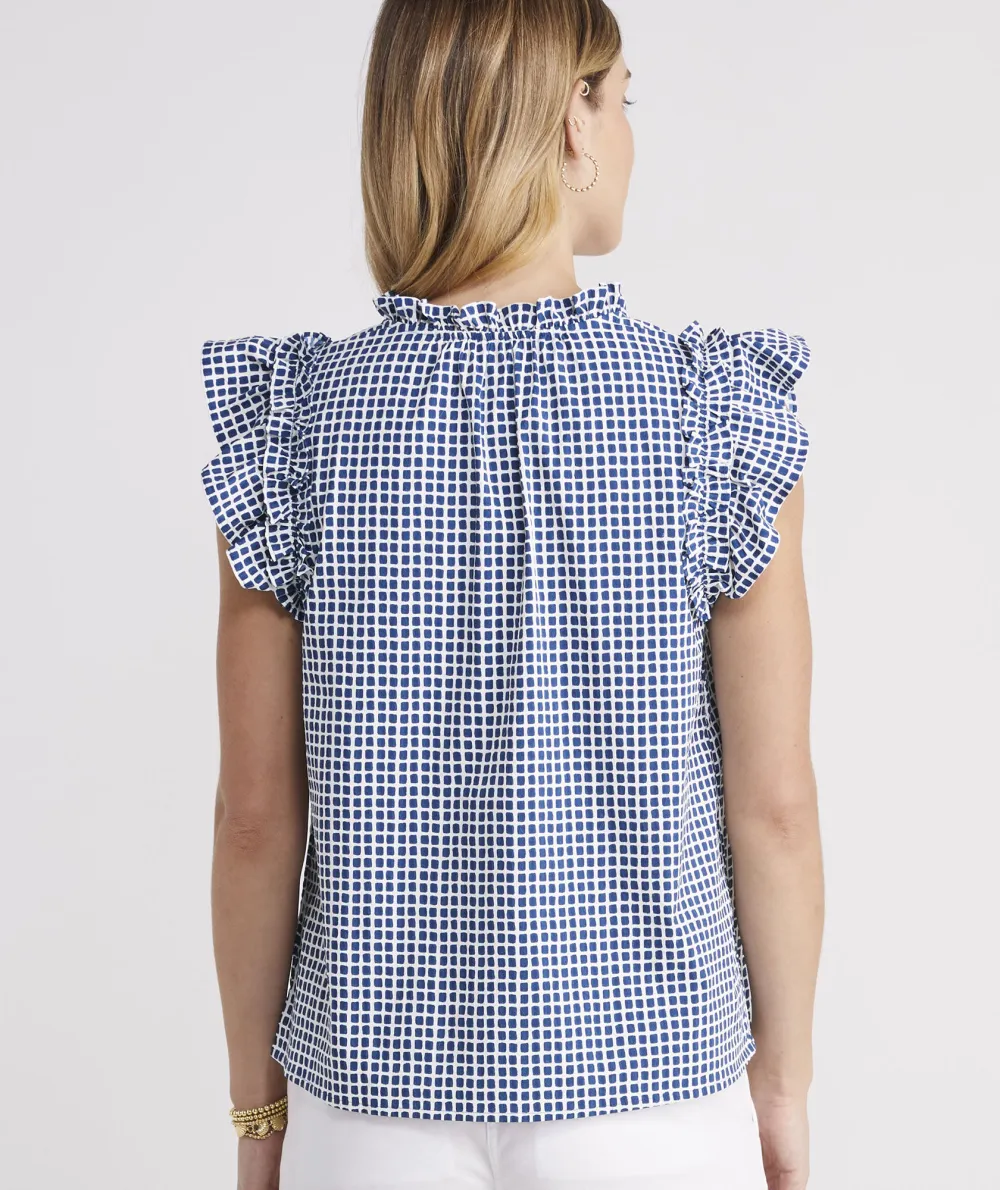 Harbor Seersucker Grid Print Ruffle Popover