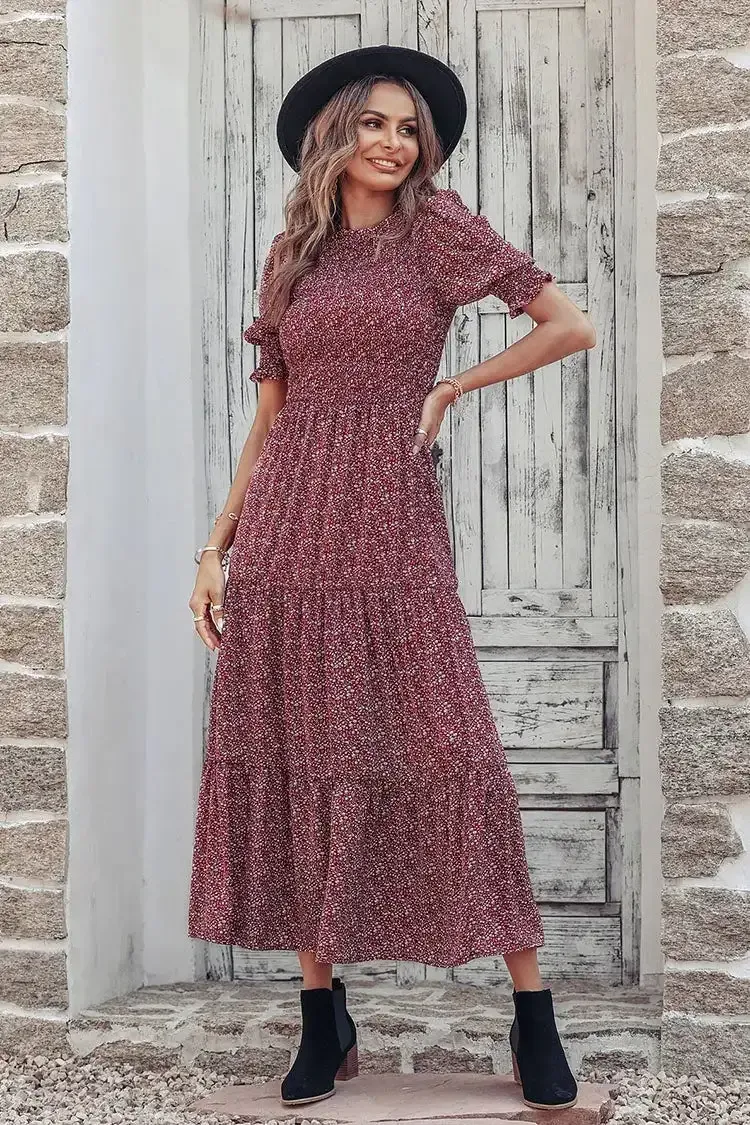 Summer Ruffle Bohemian Tiered Smocked Maxi Dress