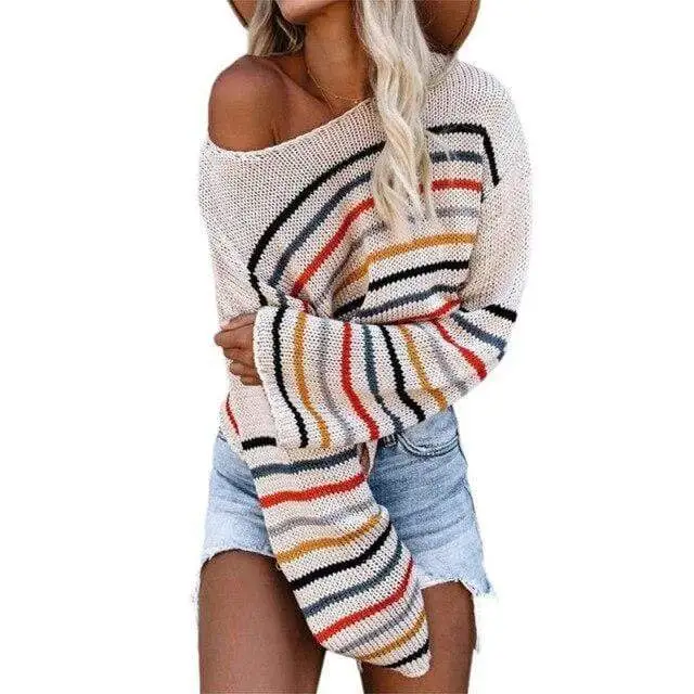 Bohemian Rainbow Striped Sweater