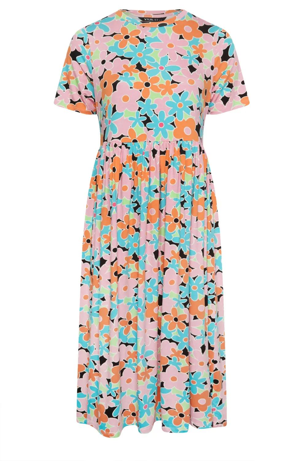 YOURS Curve Orange & Blue Retro Floral Print Smock Dress