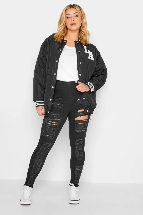 YOURS Curve Black Frayed Ripped Stretch GRACE Jeggings