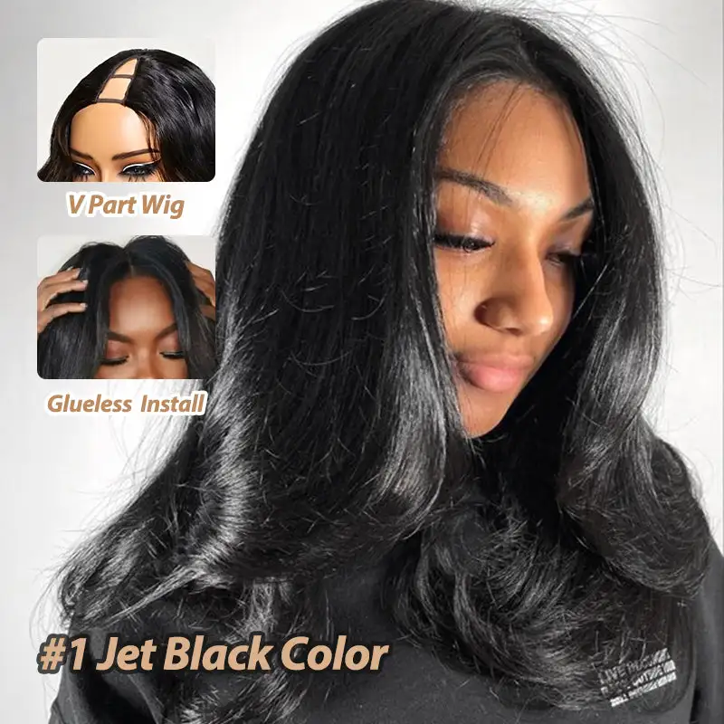 Glueless#1 Jet Black V Part Wig No Leave Out Beginner Friendly Upgrade U Part Wig