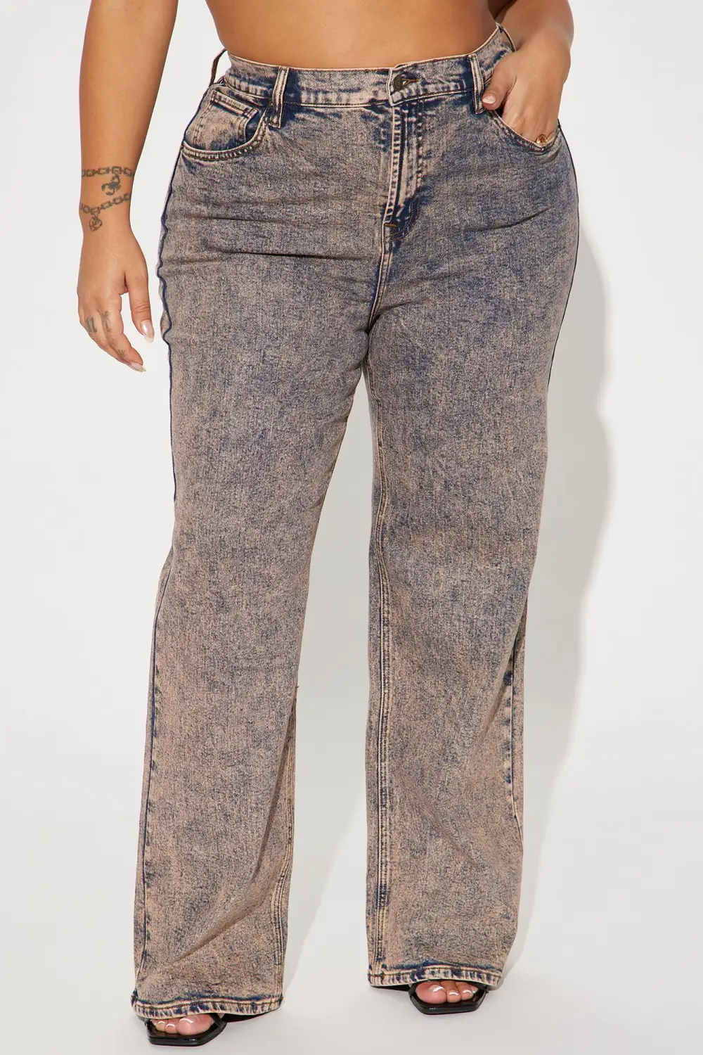 Show You Off Acid Wash Stretch Straight Leg Jeans - Rust