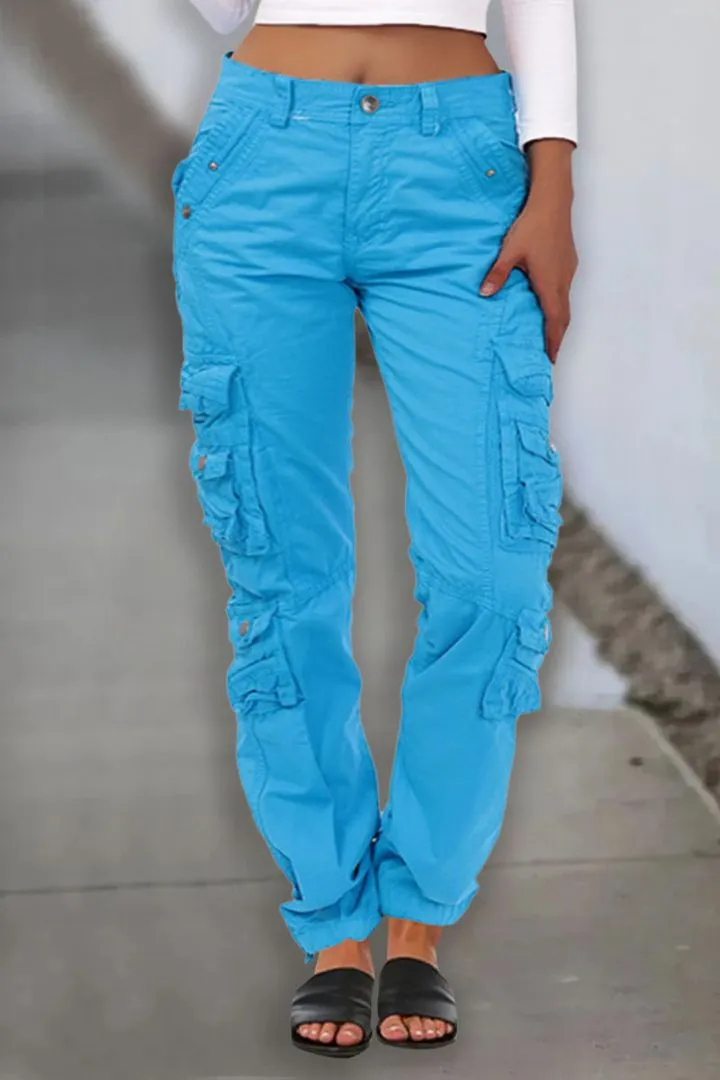 Drawstring Hem Flap Pocket Cargo Pants Without Belt