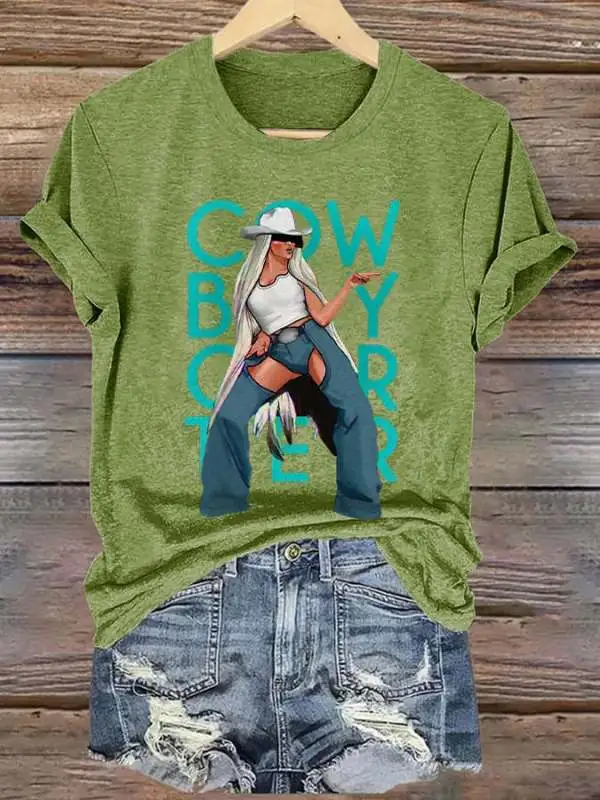 Retro Country Western Music Cowboy Print T-Shirt