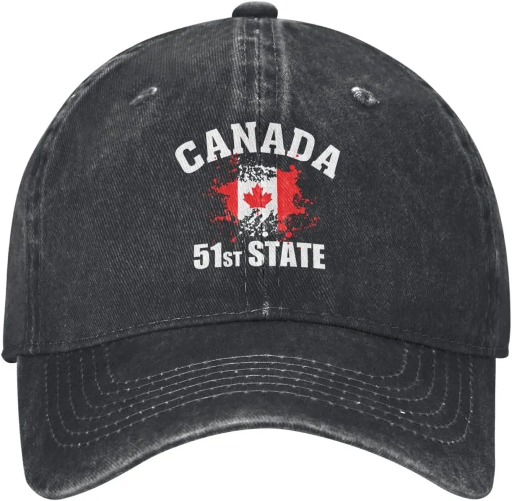Make Canada 51st State Hat Washed Denim Unisex Fashion Trucker Baseball Cap