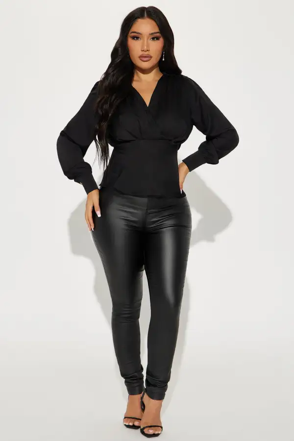 Serena Satin Blouse Top - Black