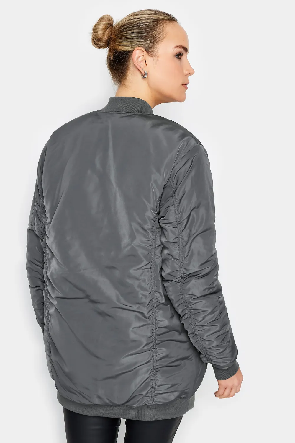LTS Tall Grey Padded Longline Bomber Jacket