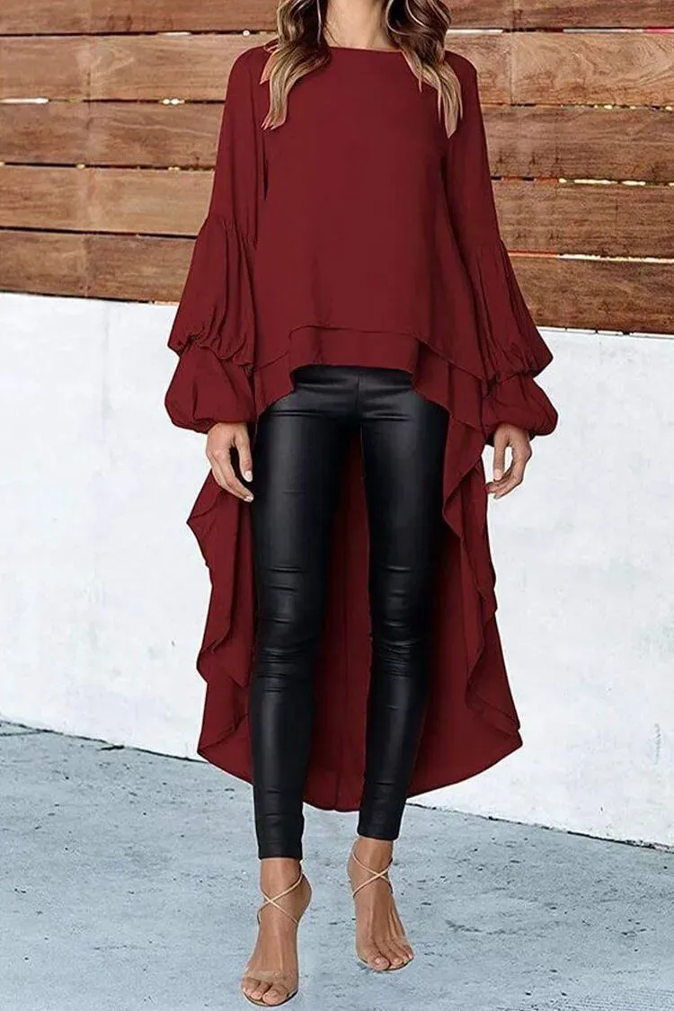 Lantern High Low Asymmetrical Irregular Hem Shirt Dress