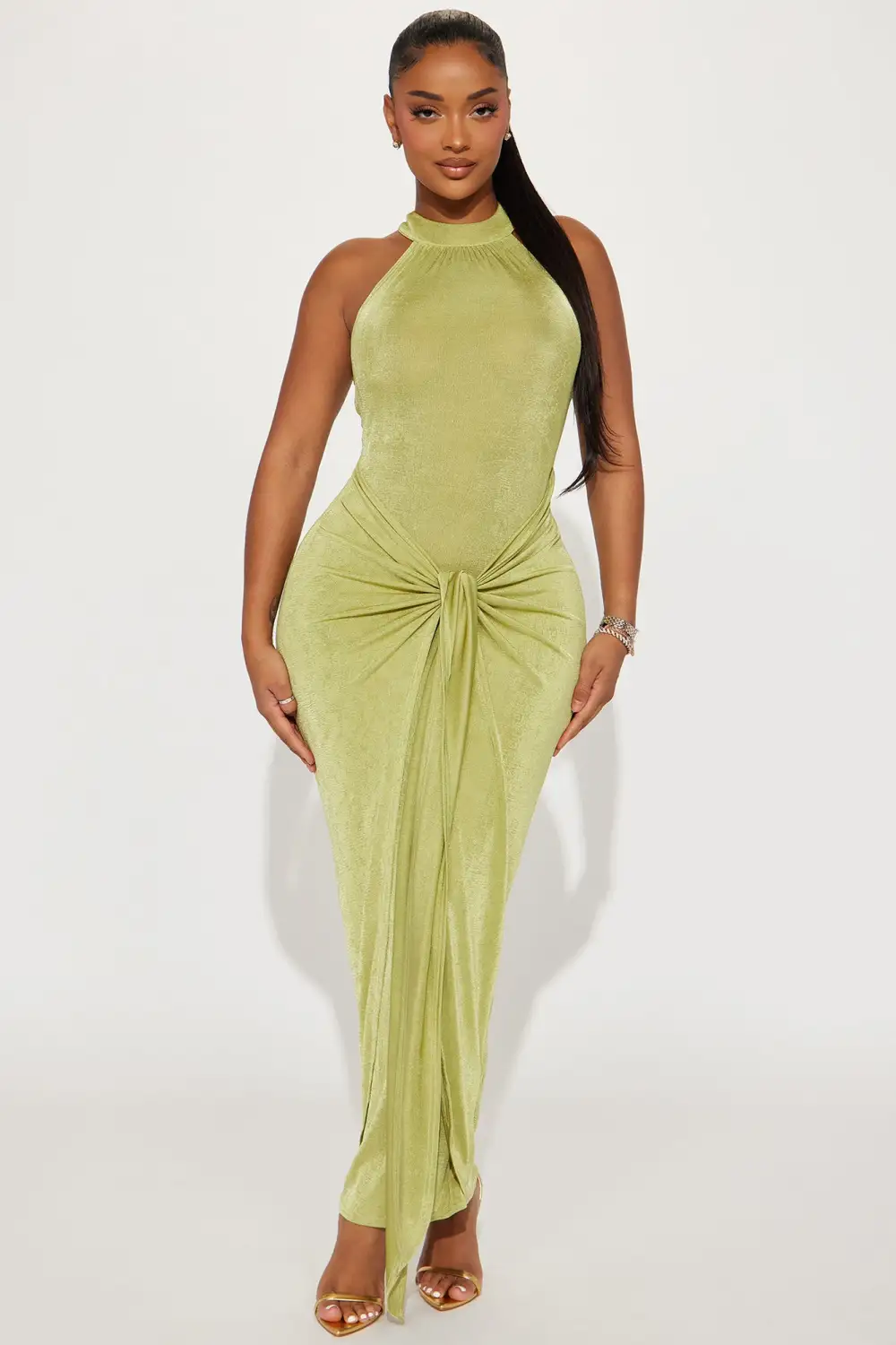 Layla Draped Maxi Dress - Chartreuse