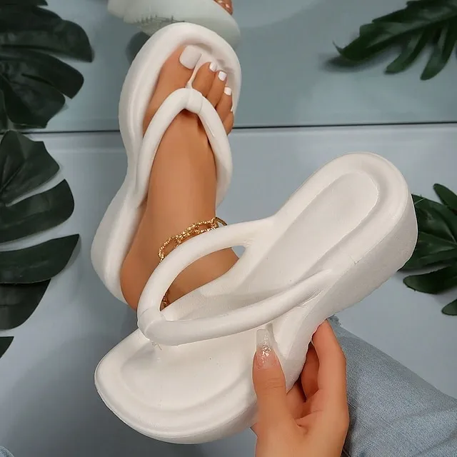 Women's Sandals Slippers Flip-Flops Wedge Heels Flip-Flops Outdoor Slippers Outdoor Beach Summer Flat Heel Elegant Casual Minimalism EVA Loafer Solid Color Black White Fuchsia