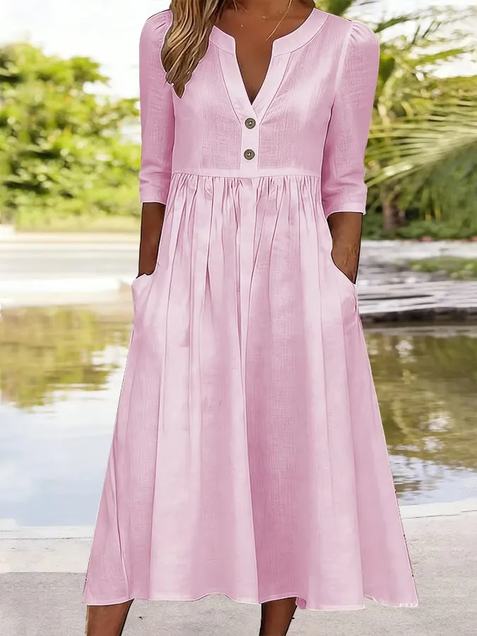 Women's Casual Cotton And Linen Dress