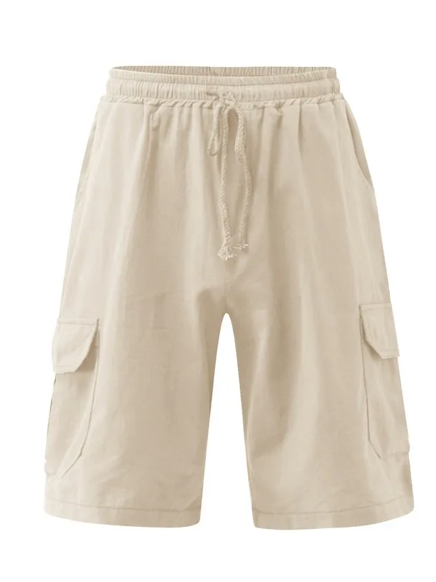 Men's Linen Shorts Multi-Pocket Tie Cargo Pants