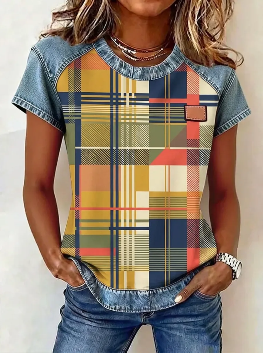 Women's Nashville Country Plaid Pattern Printed T-shirt