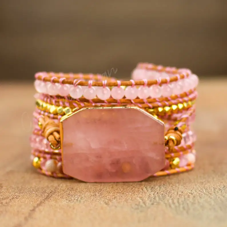 Natural Rose Quartz Bracelet-Grounding Gemstone Bracelet-Healing Stone Anxiety Bracelet-Inner Peace Calming Balancing Meditation Bracelet