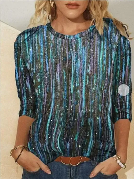 Women Long Sleeve Scoop Neck Printed Gradient Top