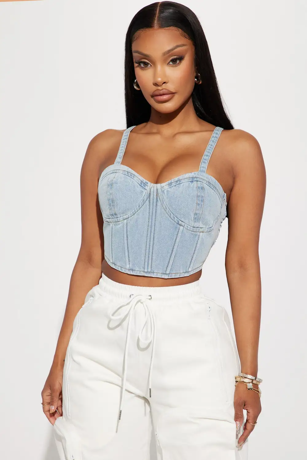 No Self Control Denim Corset Top - Light Wash