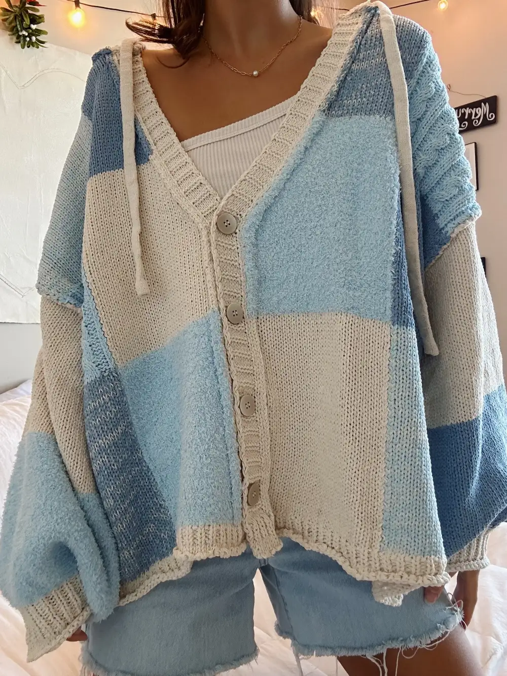 LIGHT BLUE PATCHWORK CARDIGAN