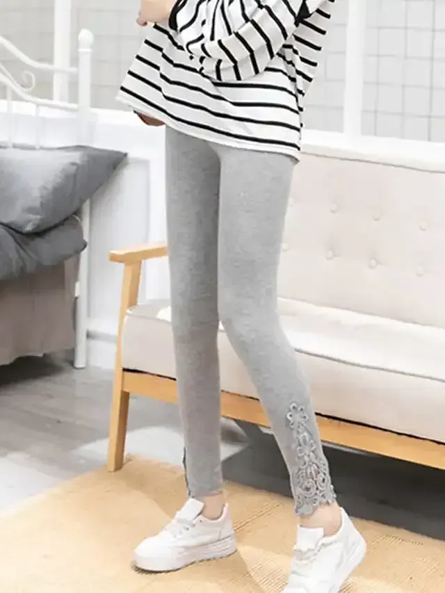 Women's Leggings Black White Grey Fashion Casual Daily Lace Ankle-Length Tummy Control Solid Colored L XL 2XL 3XL 4XL
