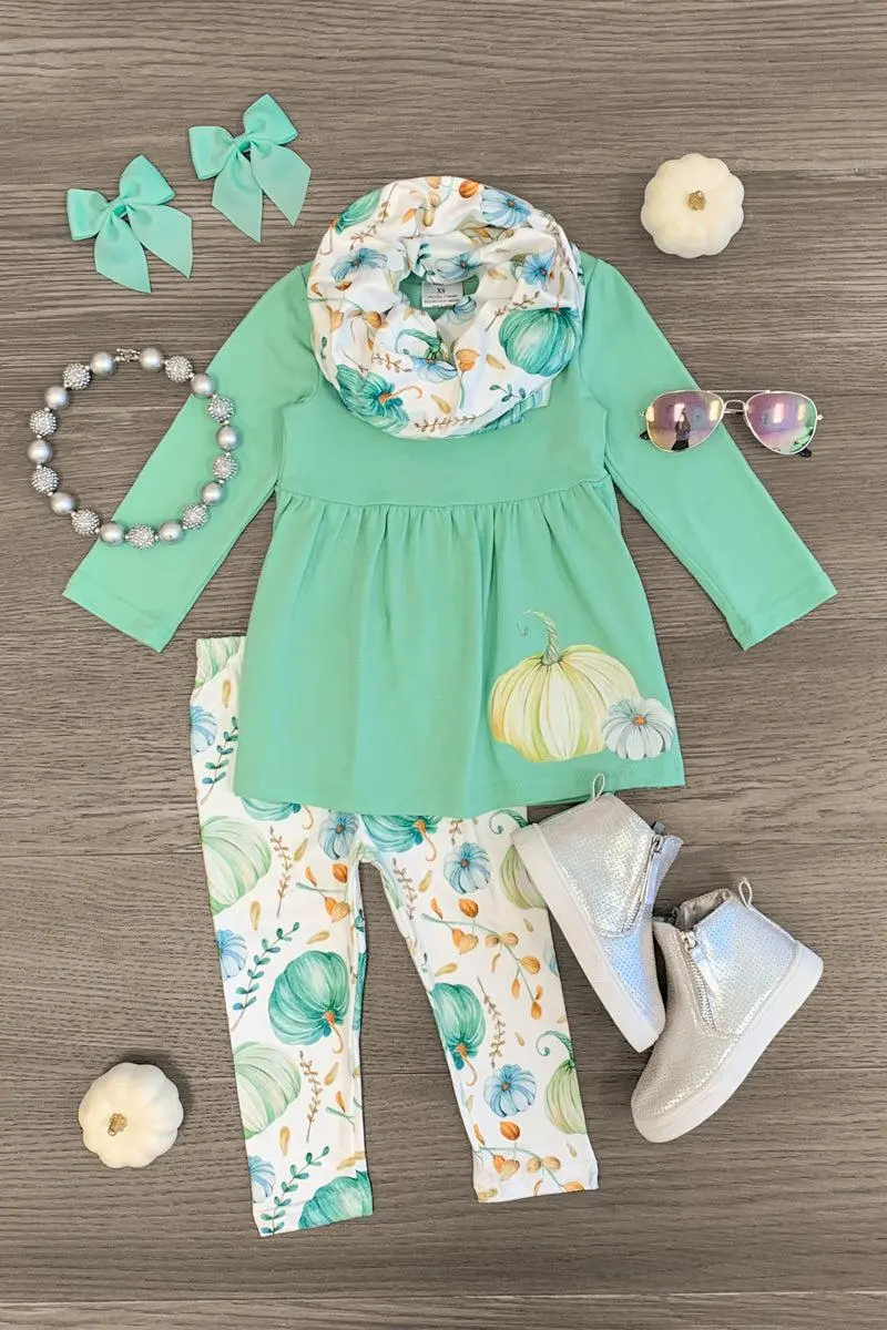Mint Pumpkin Patch Scarf Set