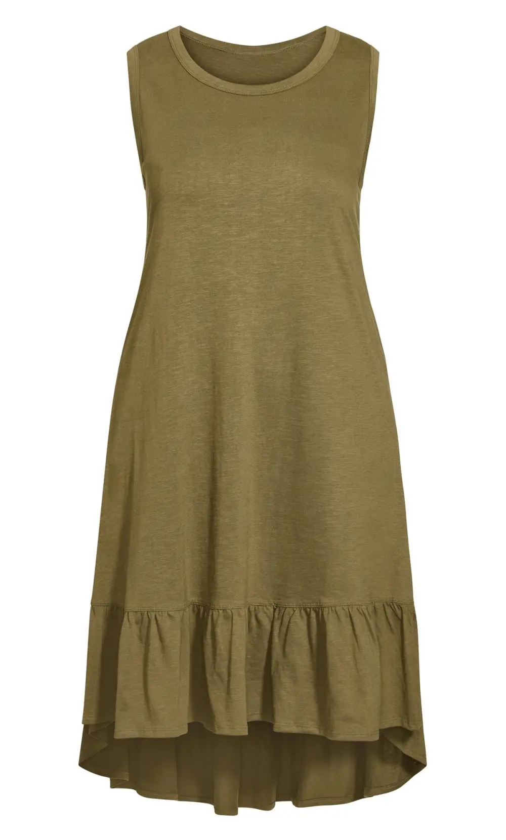 Evans Khaki Green Dipped Frill Hem Midi Dress