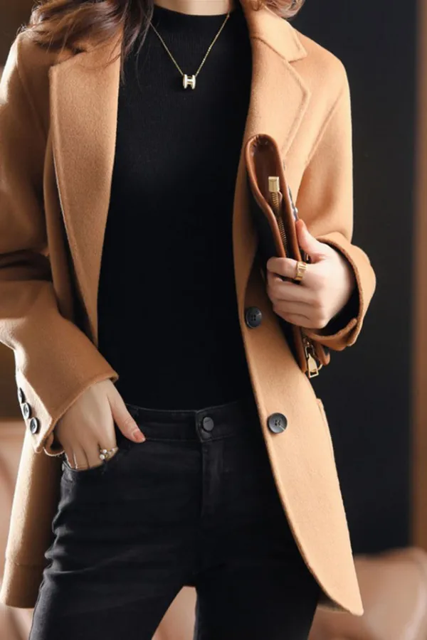 Solid Double Buttons Lapel Coat