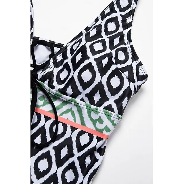 Slim Folk Print Tankini Swimsuit Set