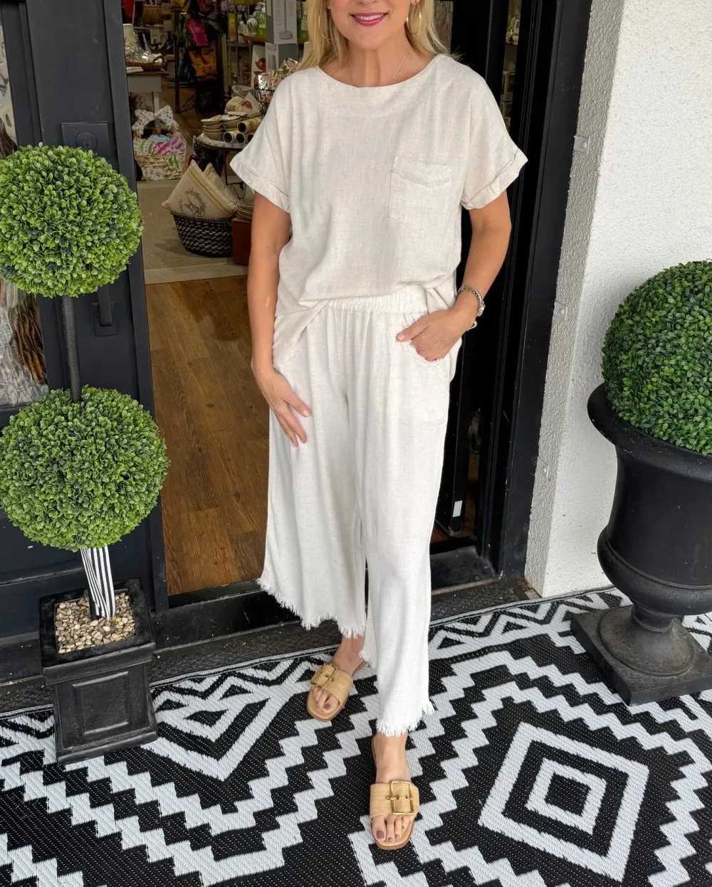 Women'S Casual Solid Cotton Linen Lounge Set