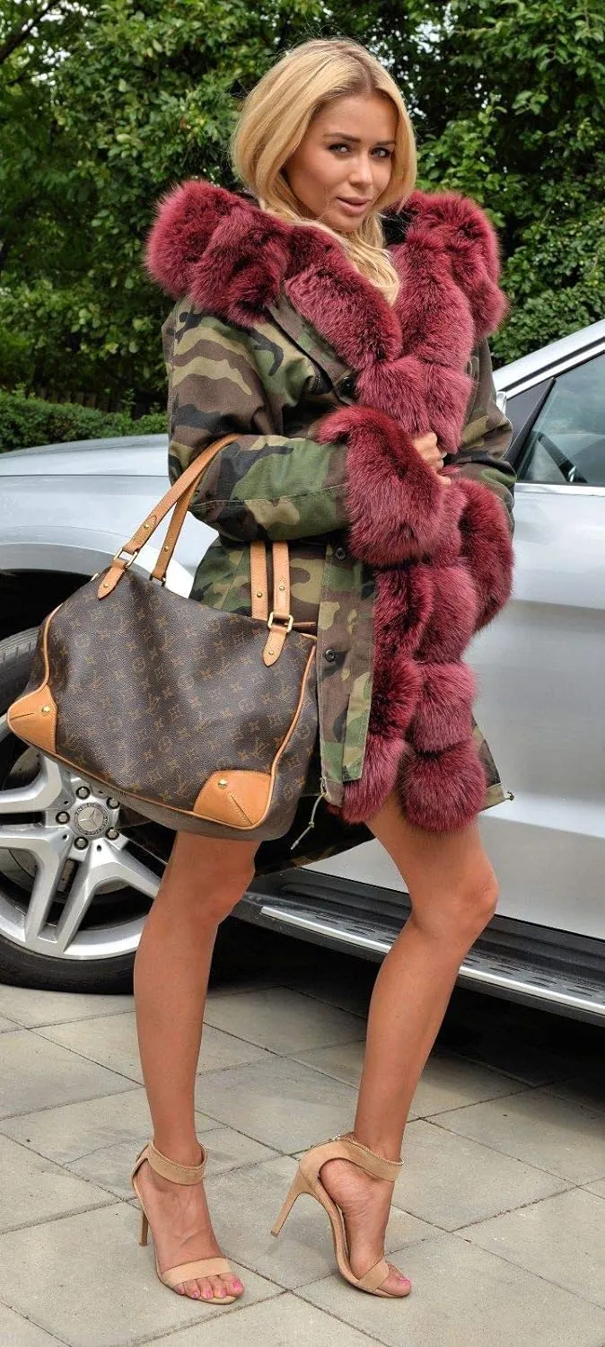 Womens Hooded Camouflage Warm Winter Coats Faux Fur Jacket Parka Overcoat