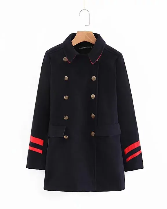 Double Breasted Red Stripe Cuff Coat