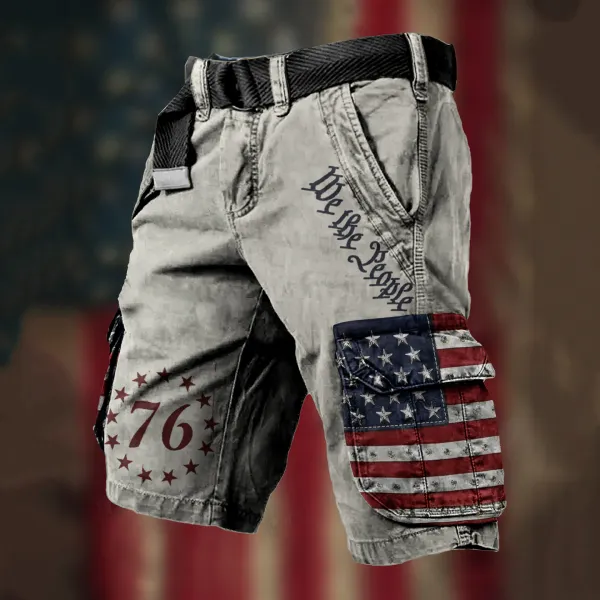 Men's Independence Day We The People Print Cargo Retro Shorts