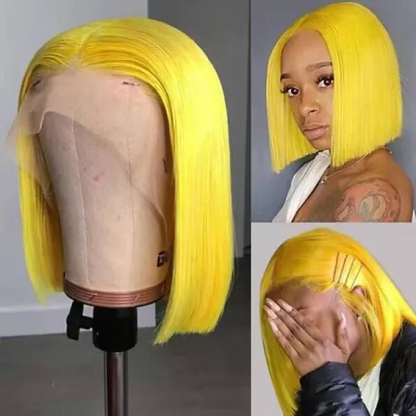 Sterly Yellow Wig Straight Short Bob Human Hair 13x4 Transparent Lace Front Wig
