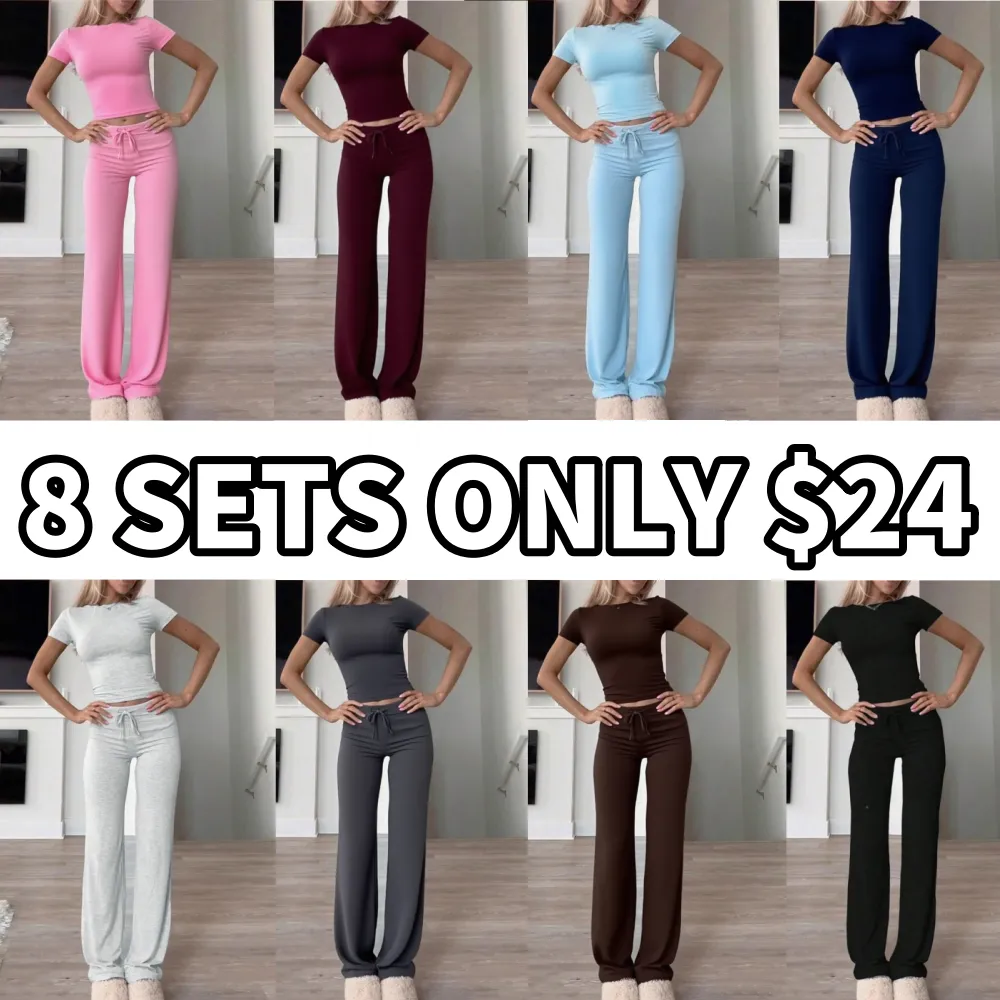 Women's Plain Shortsleeve Top & Drawstring Pants Set