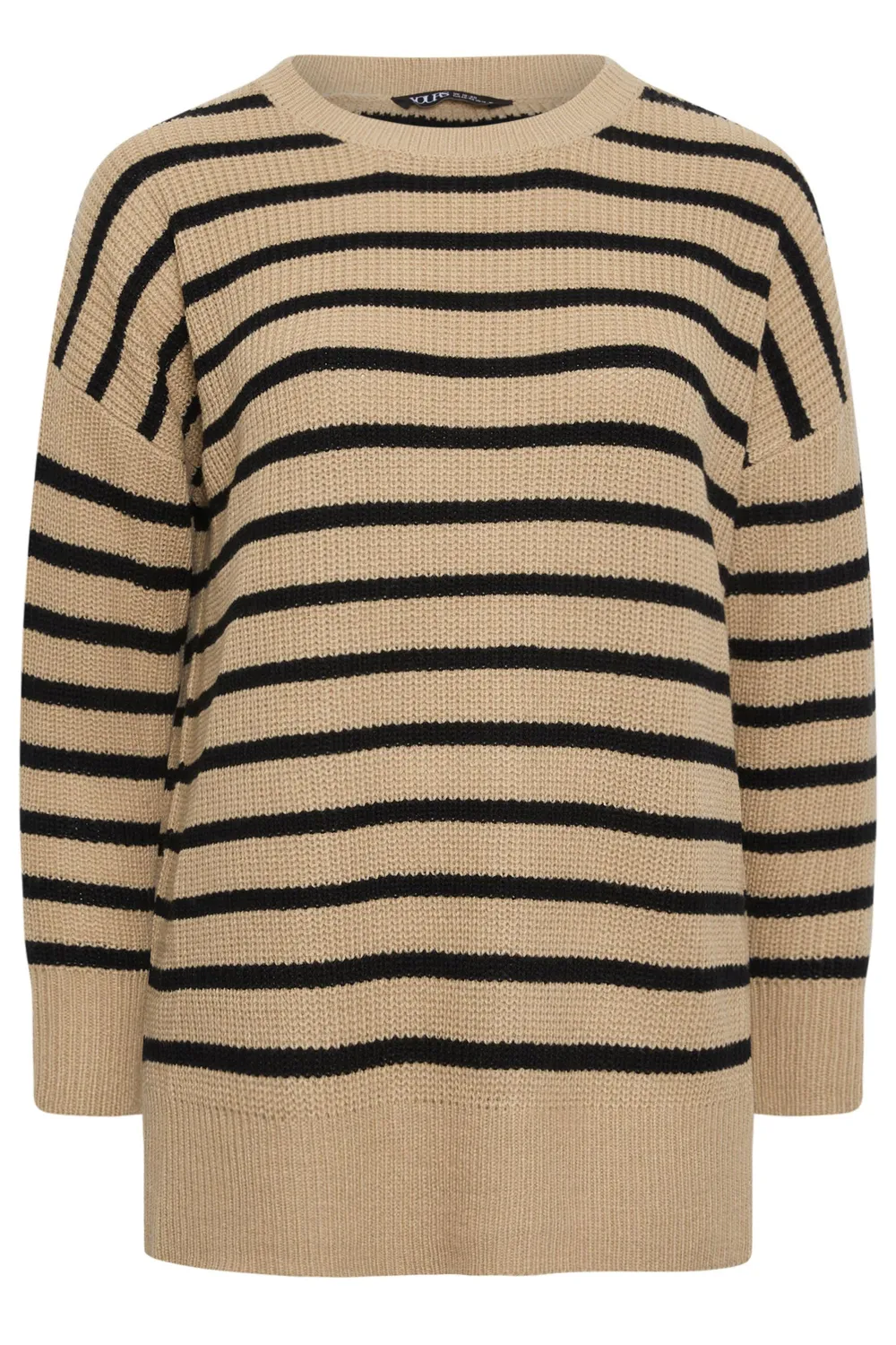 YOURS Curve Beige Brown Stripe Drop Shoulder Knitted Jumper