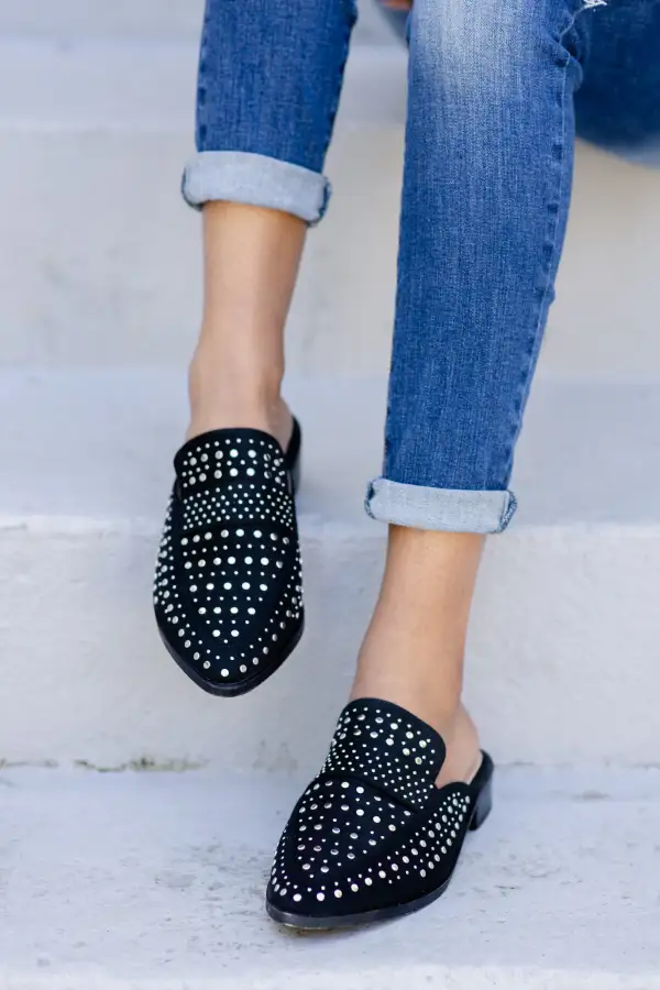 Go The Extra Mile Black Studded Mules